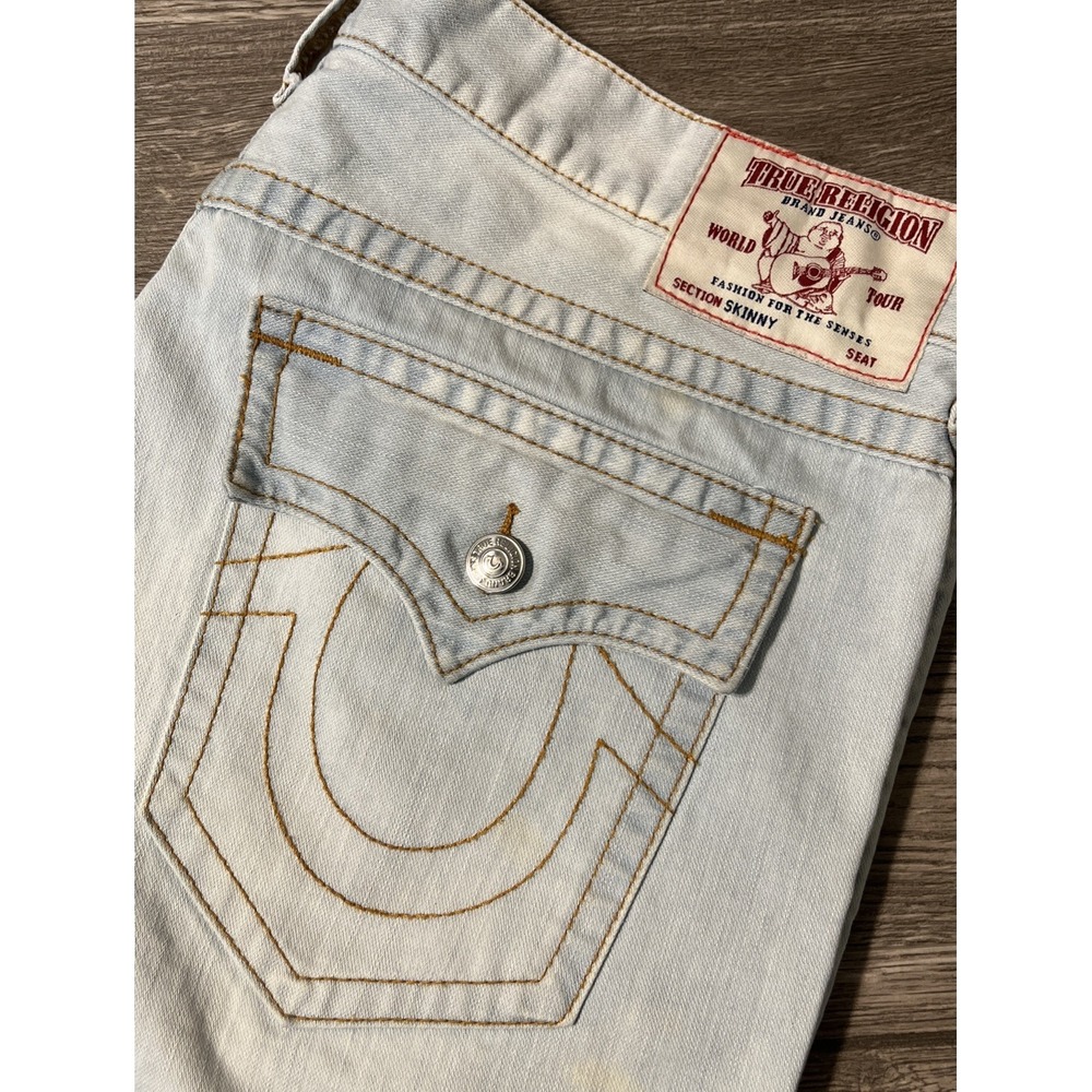 True Religion World Tour Light Wash Men's Skinny Flap Blue Jeans Size 40 (42x34)